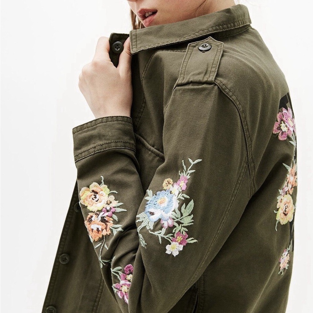 CoffeeShop Women’s Embroidered Olive Green “The Future Is Female” Shirt Jacket